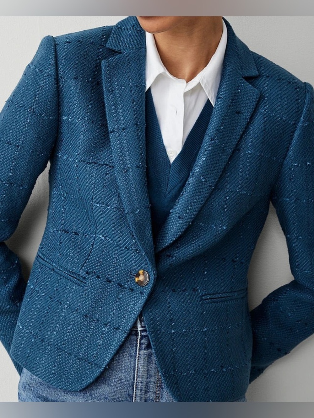 NWOT Ann Taylor Newbury Blazer in Tweed Blue Green - Size 4